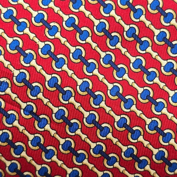 Brooks Brothers Men’s Silk Neck Tie Blue Red Chain Link Pattern USA Made - Picture 3 of 7
